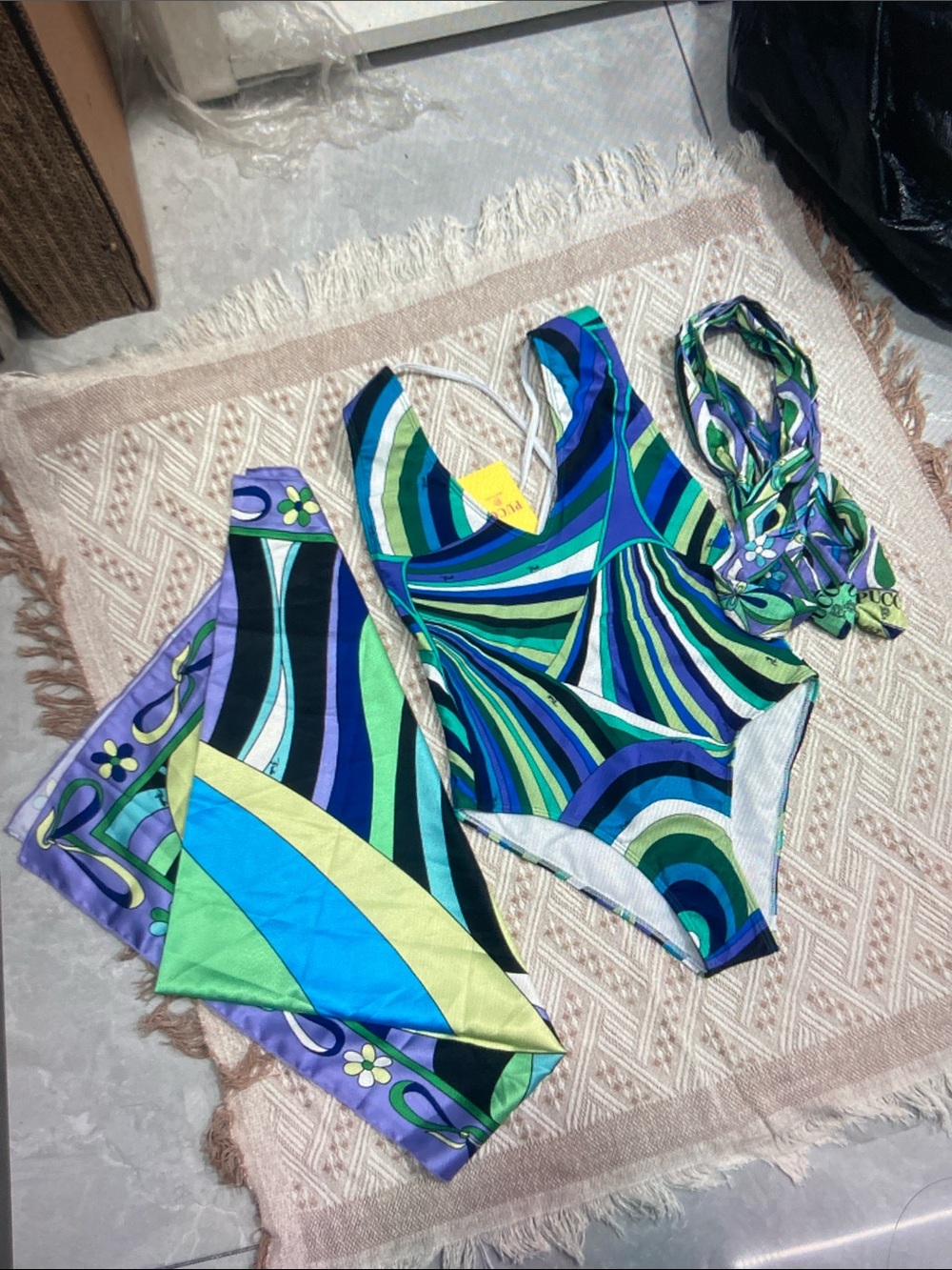Vibrant Blue & Green Wave-Print One-Piece Swimsuit